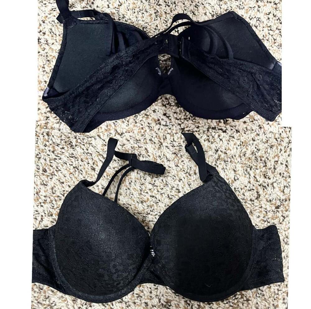 No Boundaries Push Up Bra Size 34B Black Lace cheetah print Strappy Back